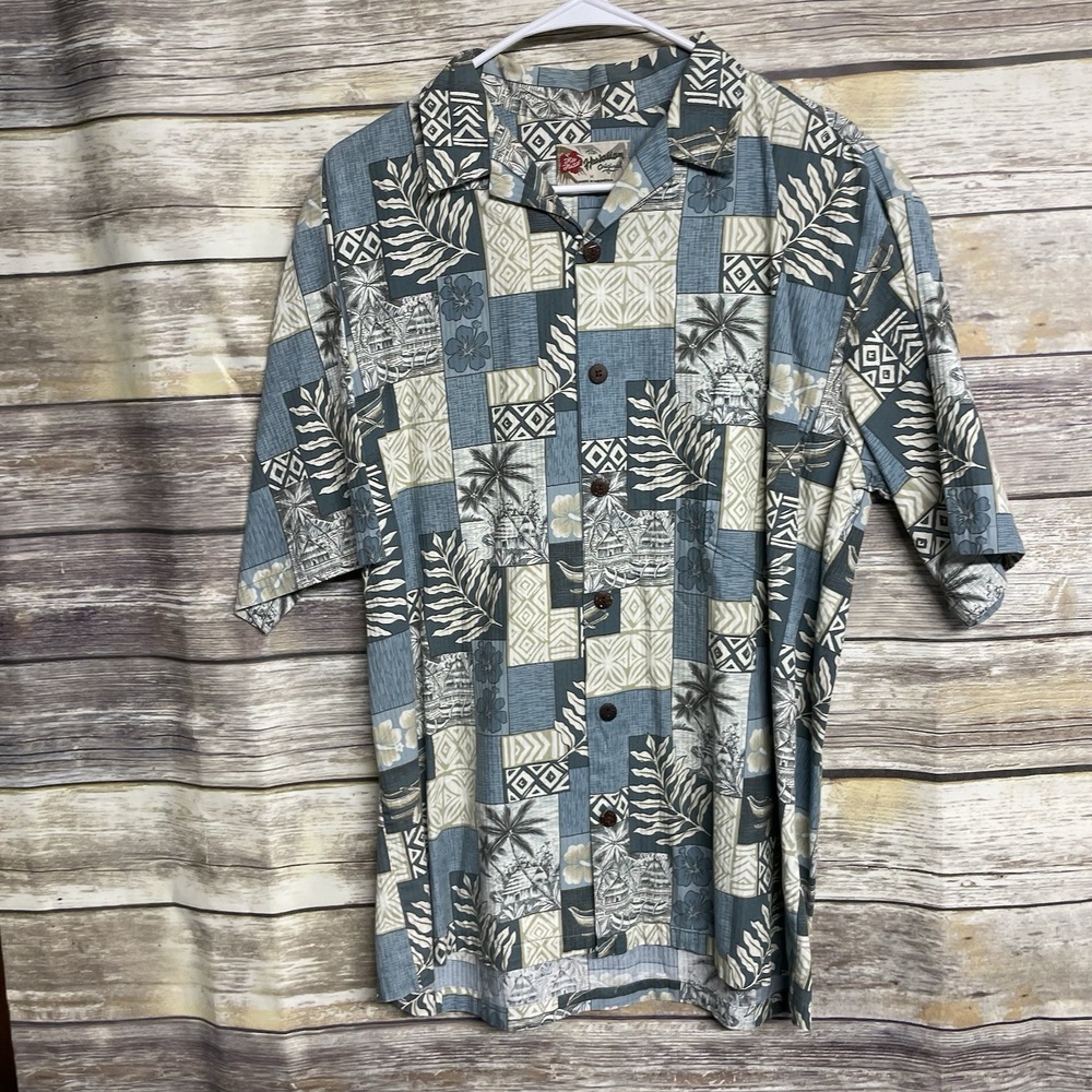 HILO HATTIE  THE HAWAIIAN‎ ORIGINAL Men's Medium Outrigger Aloha Shirt Tropical
